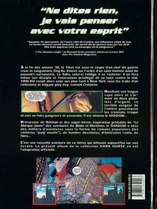 Verso de l'album Le Shadow The Shadow - La BD du film