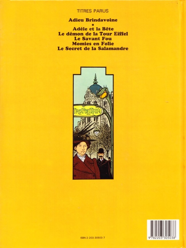Verso de l'album Les Aventures Extraordinaires d'Adèle Blanc-Sec Tome 3 Le Savant Fou