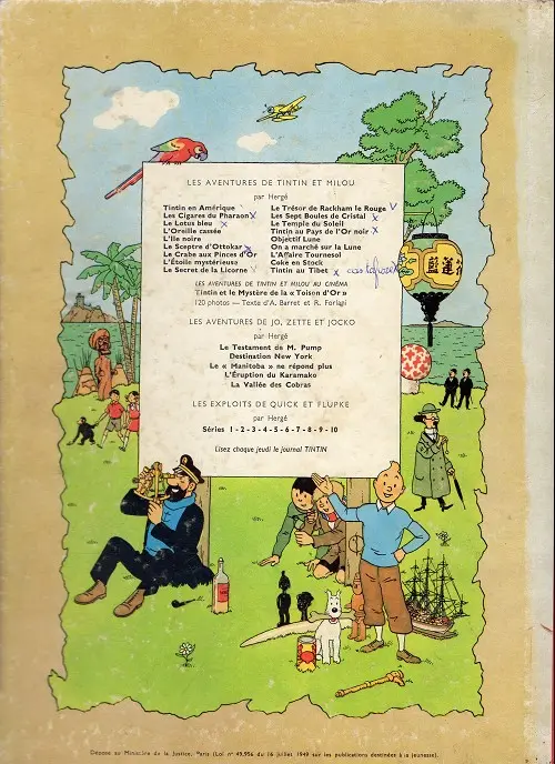 Verso de l'album Tintin Tome 4 Les cigares du pharaon