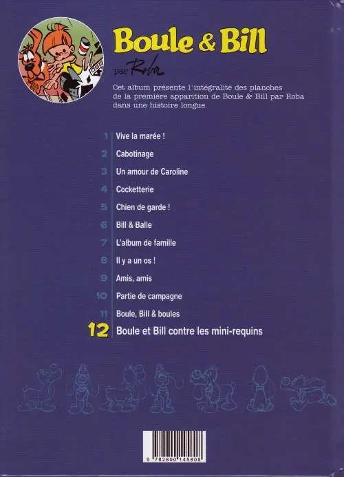 Verso de l'album Boule & Bill Tome 12 Boule contre les mini-requins