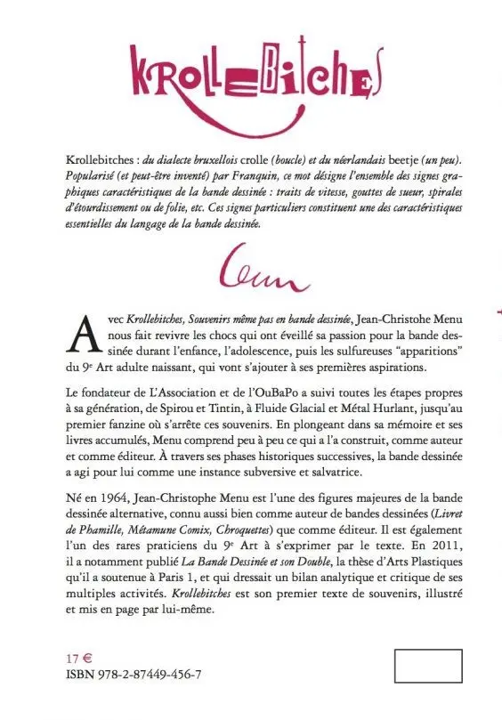 Verso de l'album Krollebitches, Souvenirs même pas en bande dessinée
