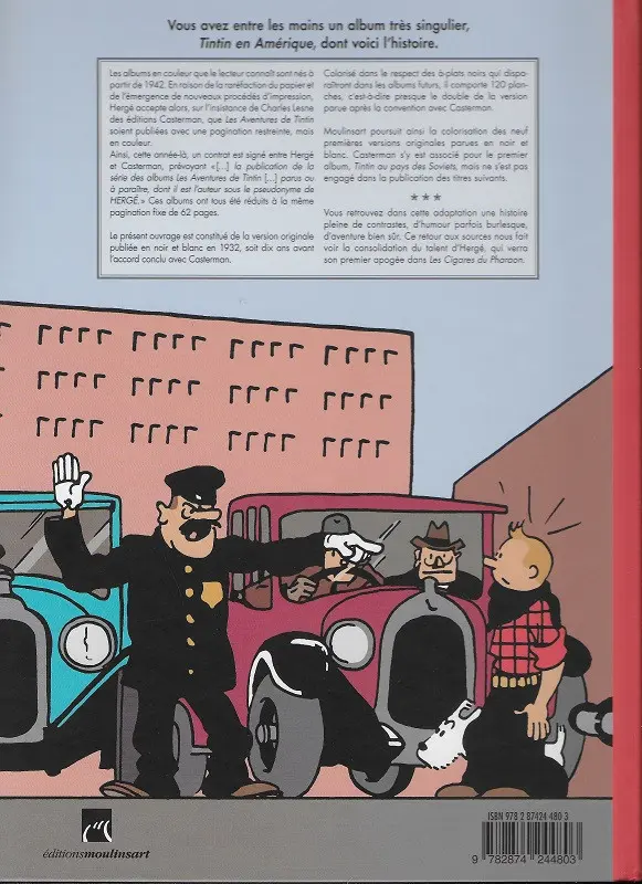 Verso de l'album Tintin Tome 3 Tintin en Amérique