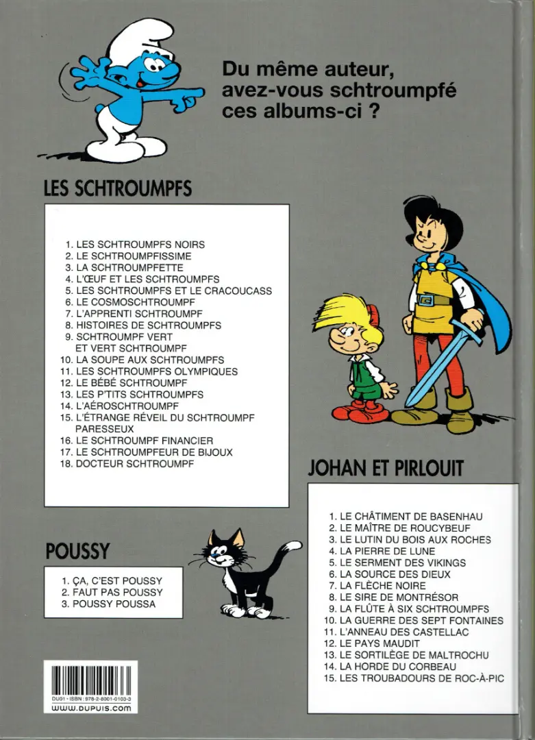 Verso de l'album Johan et Pirlouit Tome 9 La flûte à six schtroumpfs