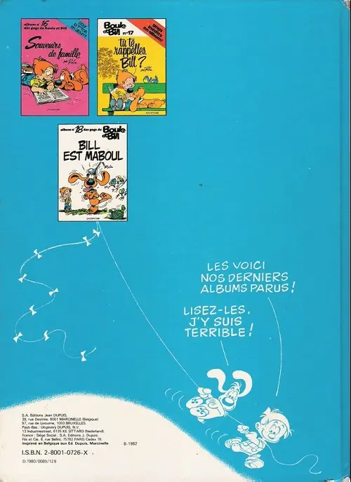Verso de l'album Boule & Bill Tome 18 Bill est maboul