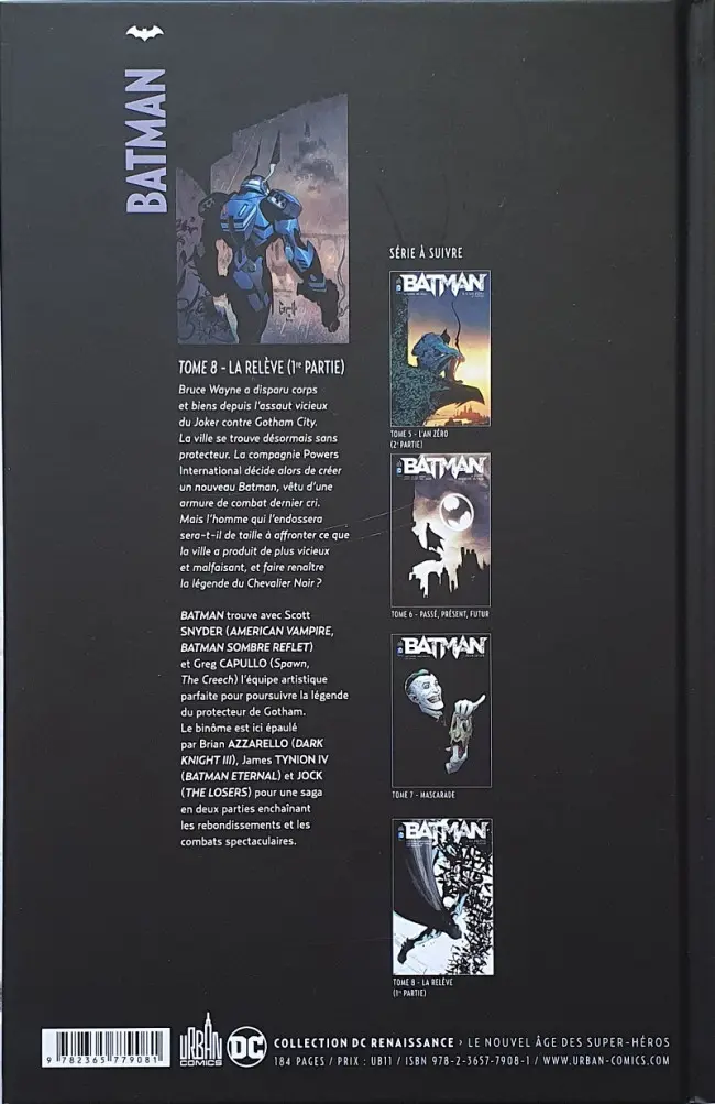Verso de l'album Batman Tome 8 La Relève - 1re partie