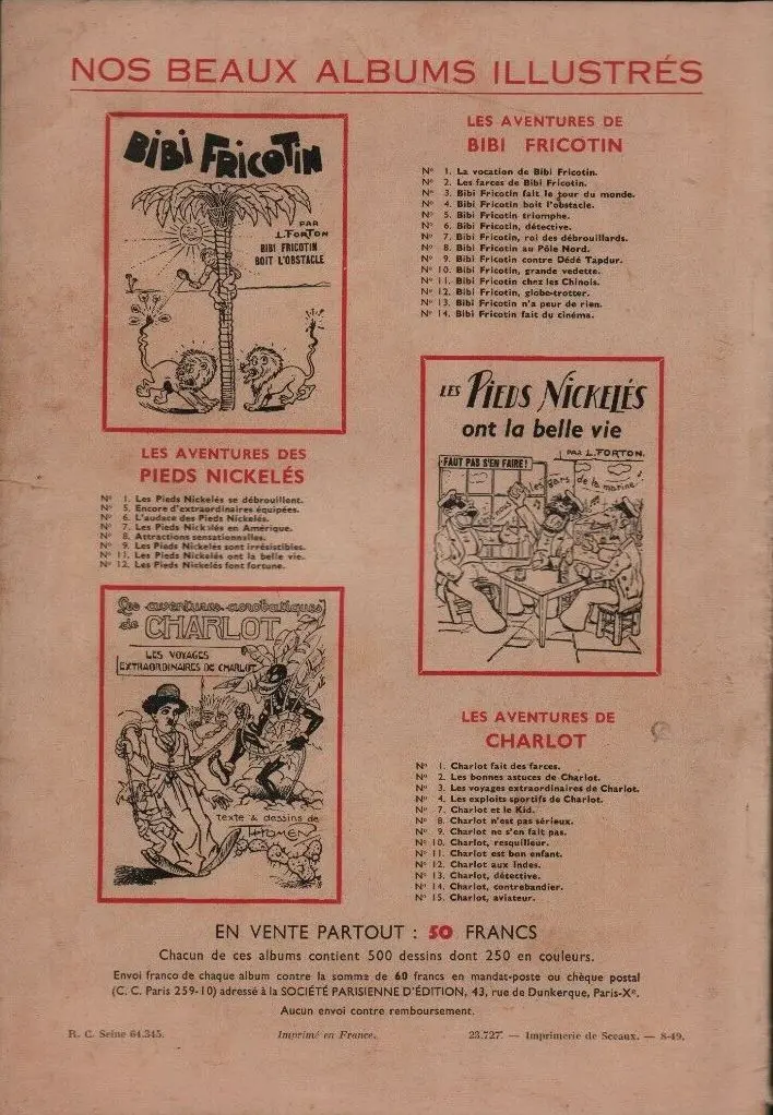 Verso de l'album Bibi Fricotin 2e Série - Societé Parisienne d'Edition Tome 14 Bibi Fricotin fait du cinéma