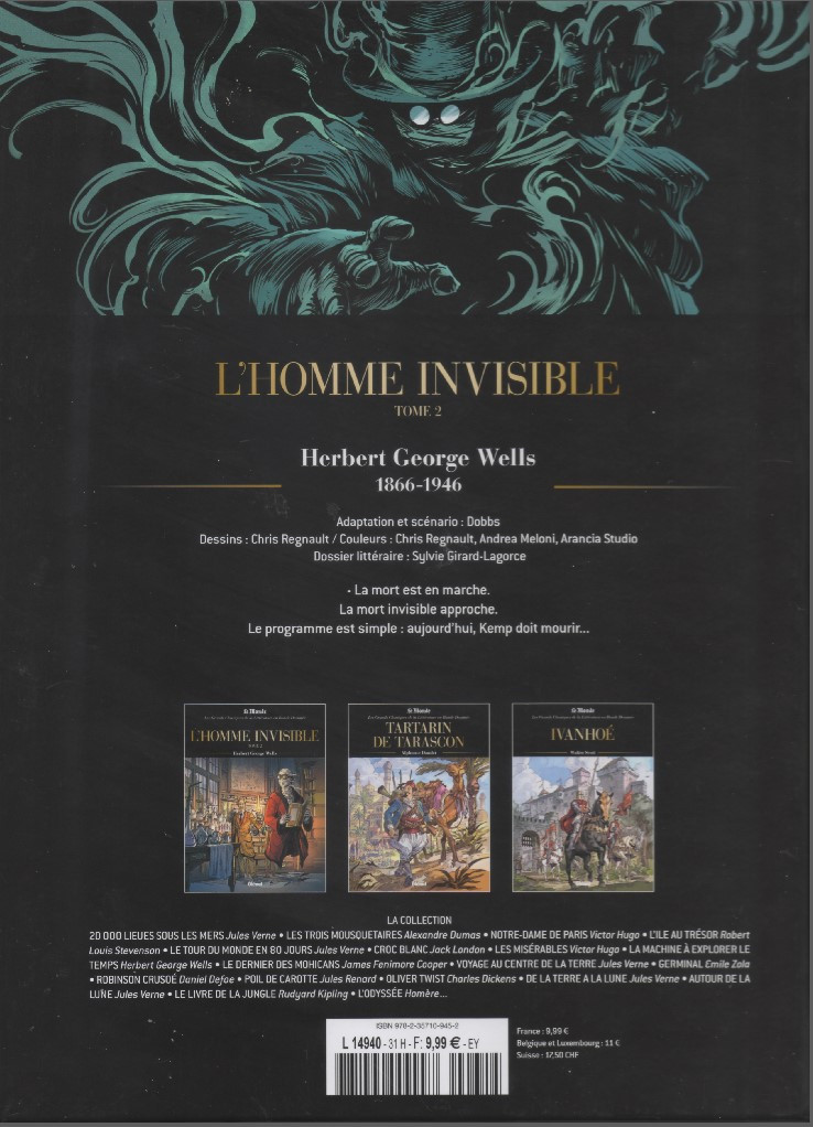 Verso de l'album Les Grands Classiques de la littérature en bande dessinée Tome 32 L'homme invisible - Tome 2