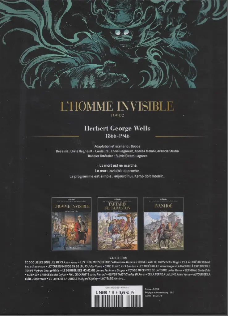 Verso de l'album Les Grands Classiques de la littérature en bande dessinée Tome 32 L'homme invisible - Tome 2