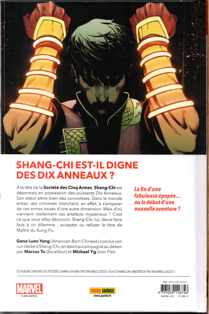 Verso de l'album Shang-Chi : Le Maître des Dix Anneaux
