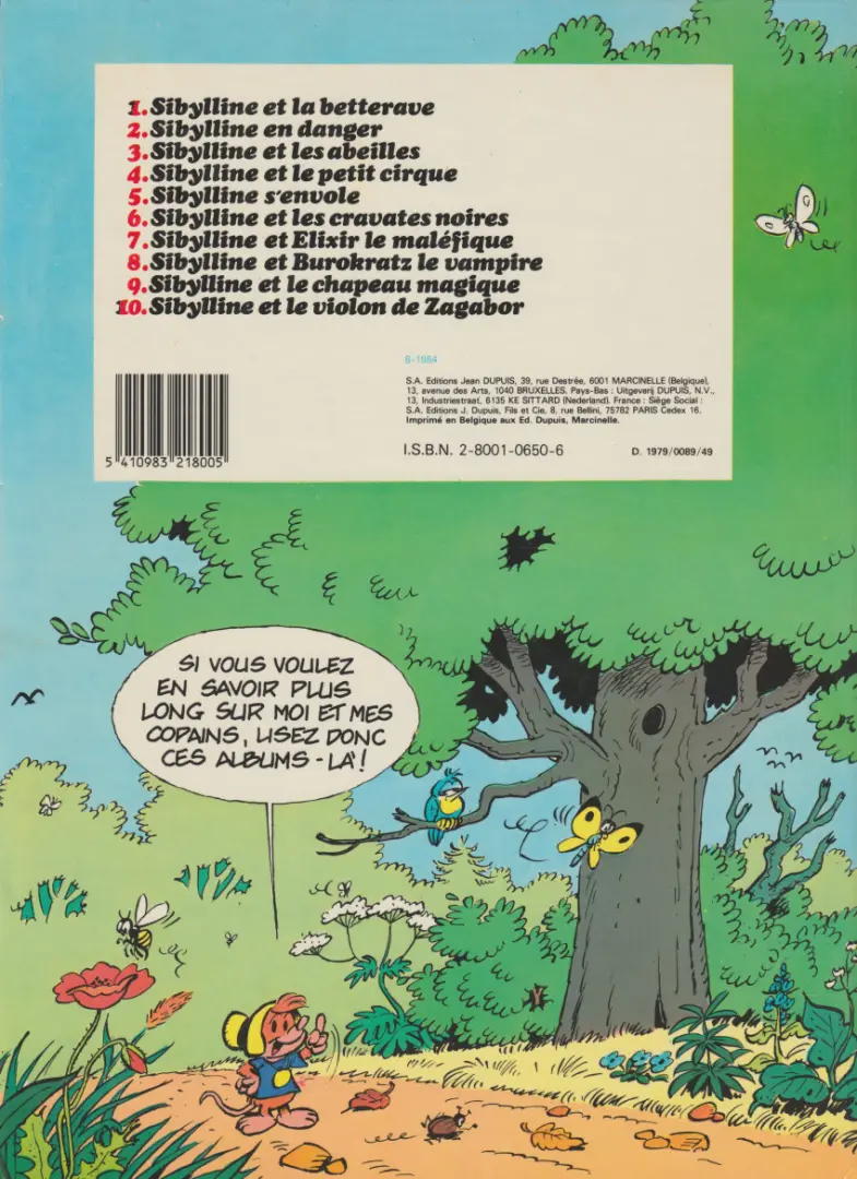 Verso de l'album Sibylline - Dupuis Tome 7 Sibylline et Elixir le maléfique