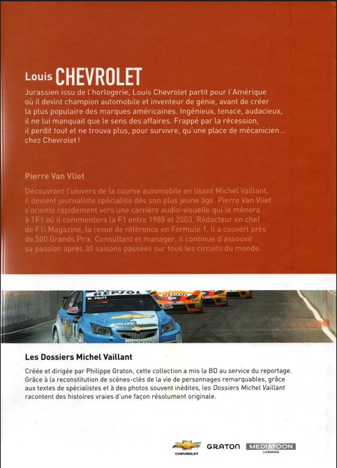 Verso de l'album Dossiers Michel Vaillant Tome 11 Louis Chevrolet