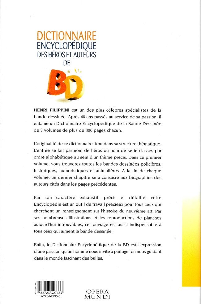 Verso de l'album Dictionnaire encyclopédique des héros et auteurs de BD