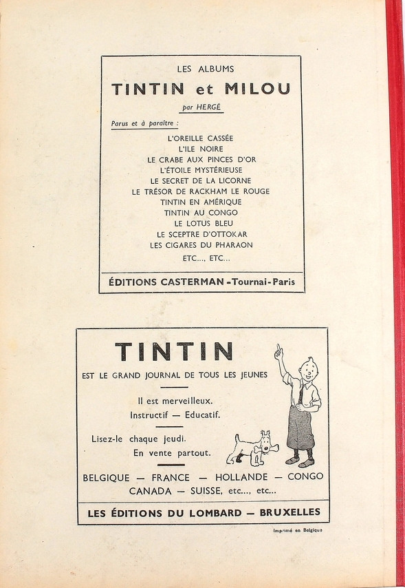 Verso de l'album Tintin Tome 3