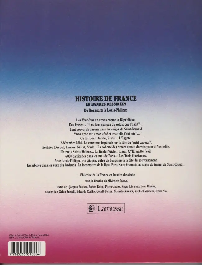 Verso de l'album Histoire de France en bandes dessinées Tome 6 De Bonaparte à Louis-Philippe