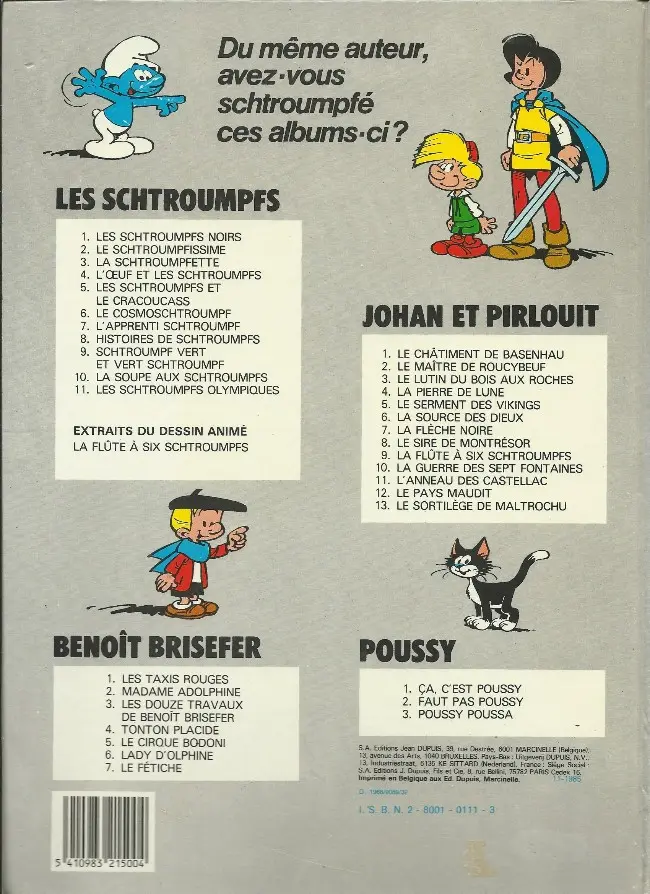 Verso de l'album Les Schtroumpfs Tome 4 L'œuf et les schtroumpfs