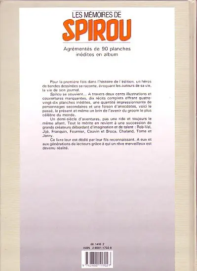 Verso de l'album Spirou et Fantasio Les mémoires de Spirou