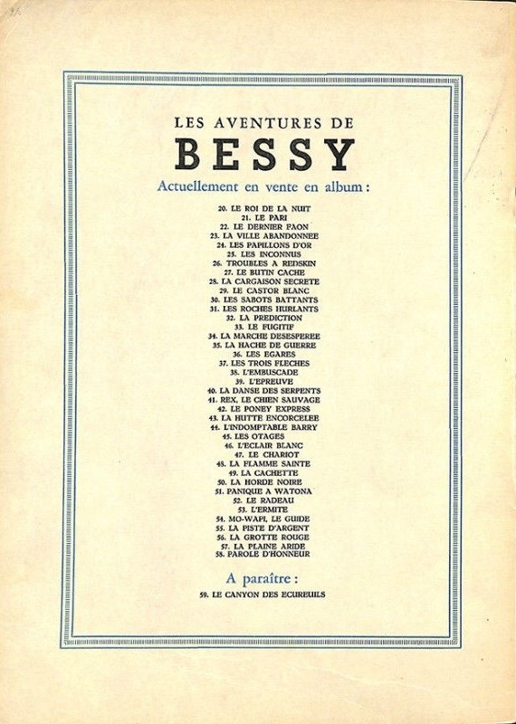 Verso de l'album Bessy Tome 58 Parole d'honneur