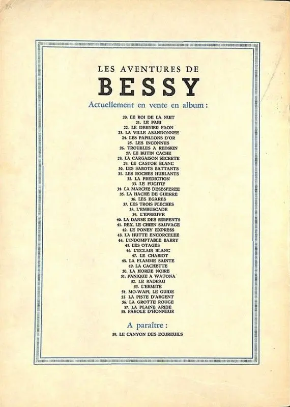Verso de l'album Bessy Tome 58 Parole d'honneur