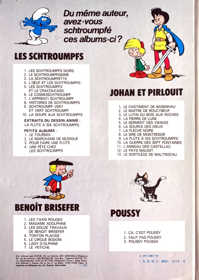 Verso de l'album Les Schtroumpfs Tome 8 Histoires de Schtroumpfs