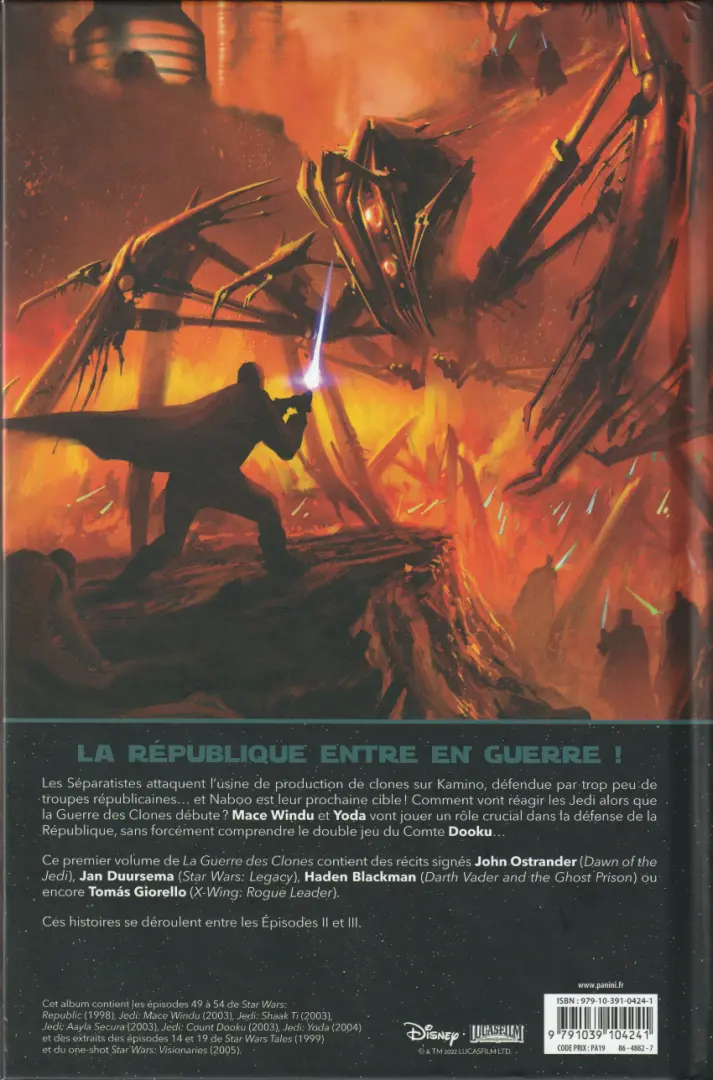 Verso de l'album Star Wars - La Guerre des Clones Tome 1