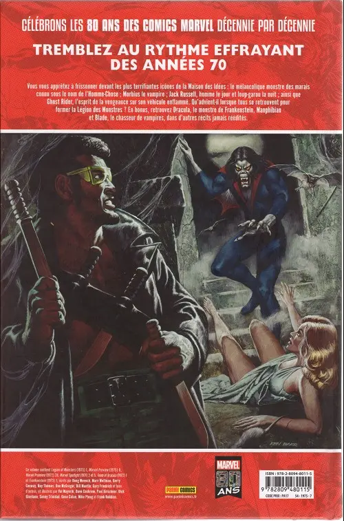 Verso de l'album Décennies - Marvel dans les années ... Années 70 - La Légion des monstres