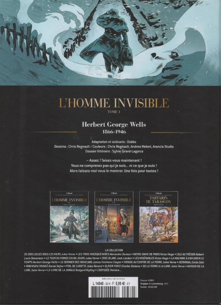 Verso de l'album Les Grands Classiques de la littérature en bande dessinée Tome 31 L'homme invisible - Tome 1