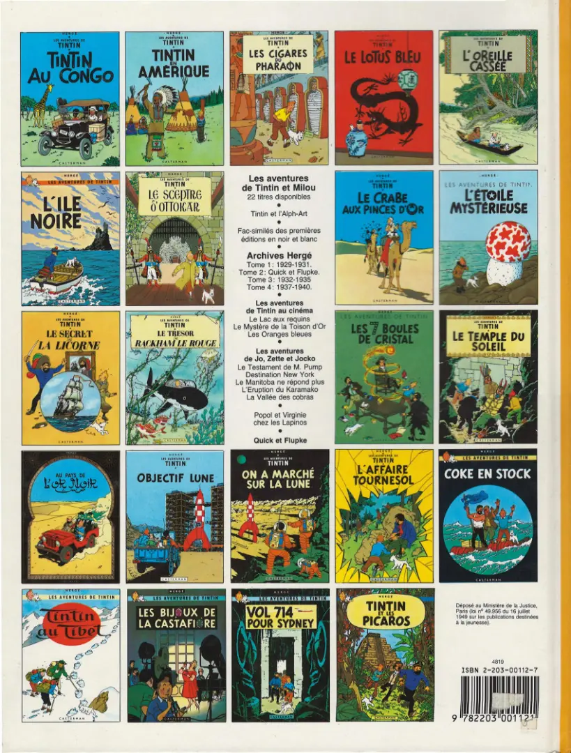 Verso de l'album Tintin Tome 13 Les 7 boules de cristal