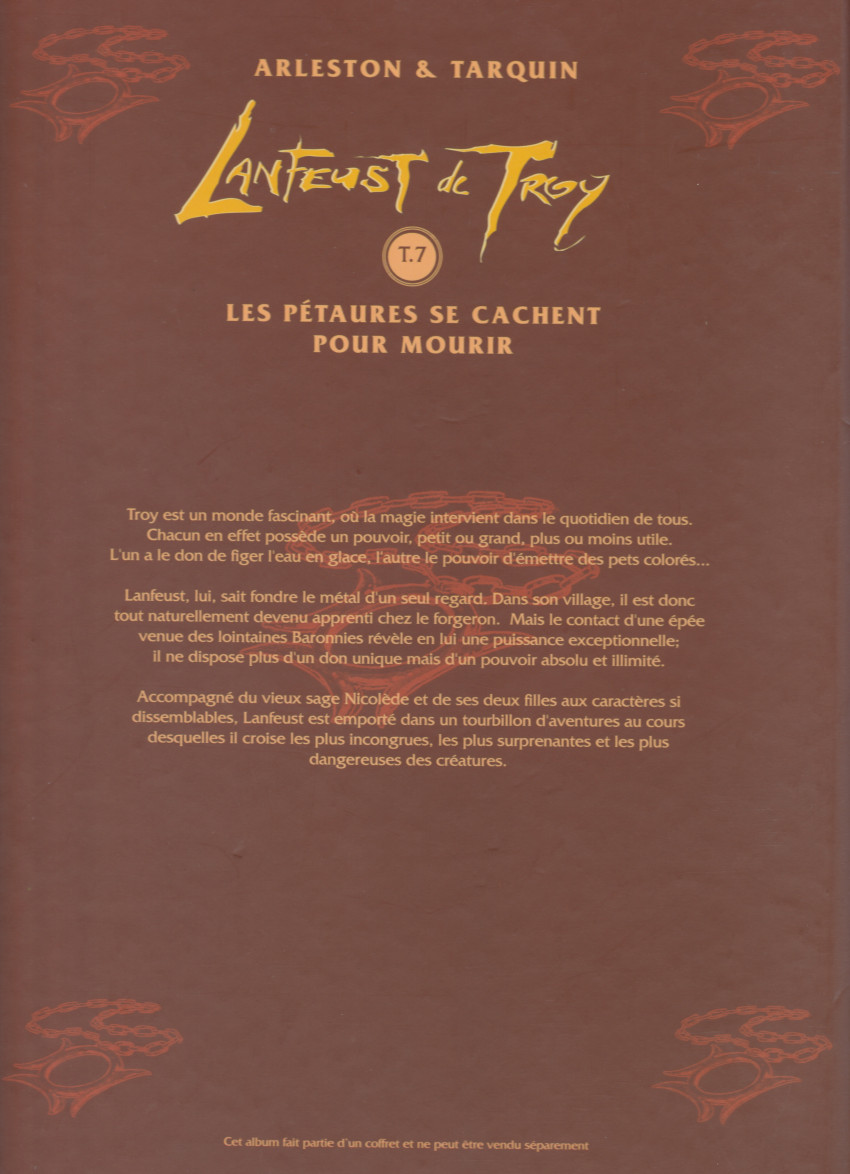 Verso de l'album Lanfeust de Troy Tome 7 Les pétaures se cachent pour mourir