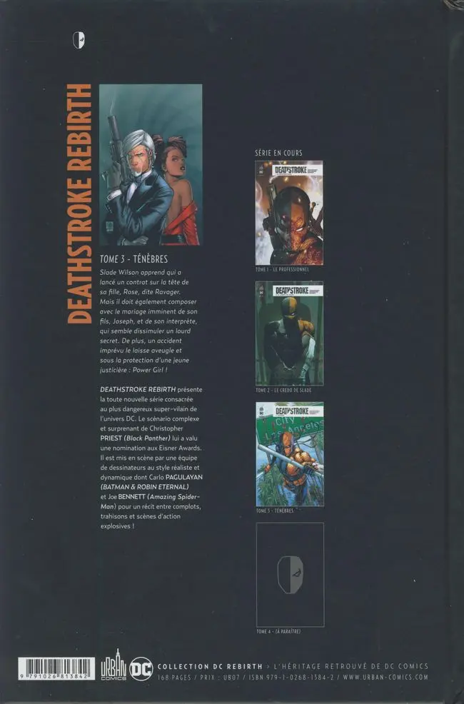 Verso de l'album Deathstroke Tome 3 ténèbres