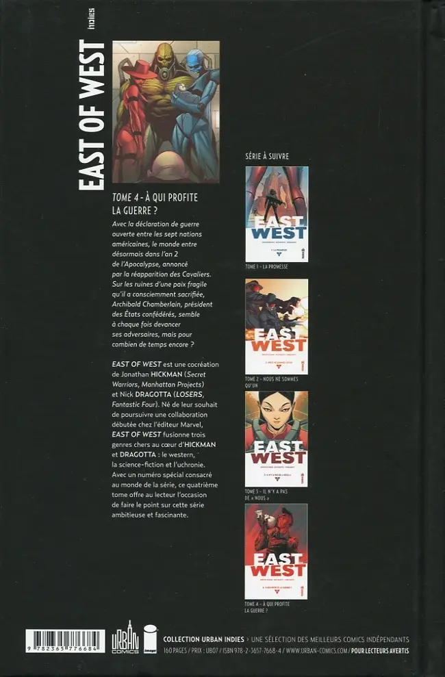 Verso de l'album East of West 4 À qui profite la guerre ?