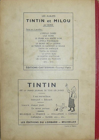 Verso de l'album Tintin Tome 4
