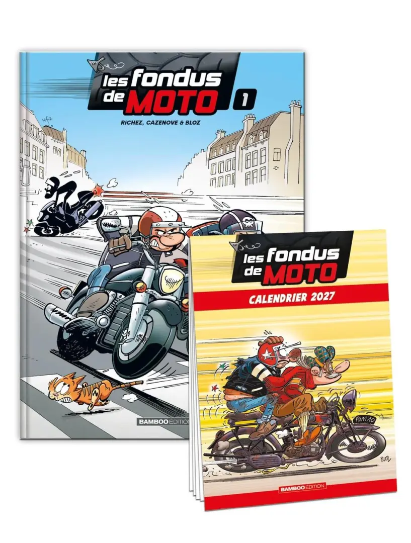 Couverture de l'album Les fondus de moto Tome 1 calendrier 2027 offert