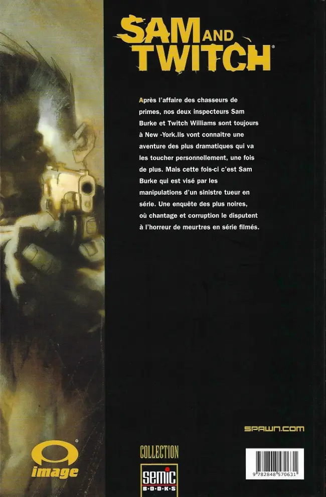 Verso de l'album Sam and Twitch / Sam & Twitch Semic 5 L'affaire John Doe - 1re partie