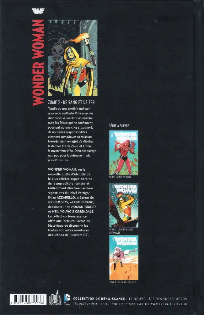 Verso de l'album Wonder Woman Tome 3 De sang et de fer
