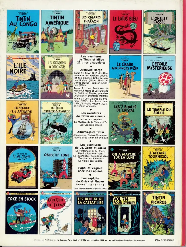 Verso de l'album Tintin Tome 9 Le crabe aux pinces d'or
