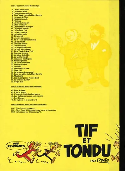 Verso de l'album Tif et Tondu Ne tirez pas sur  Hippocampe !