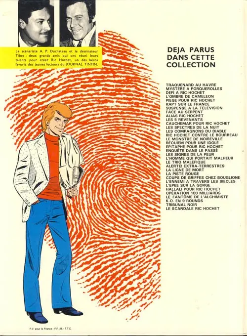 Verso de l'album Ric Hochet Tome 19 Les signes de la peur