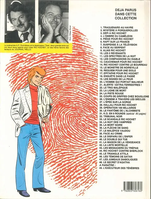 Verso de l'album Ric Hochet Tome 43 Les messagers du trépas