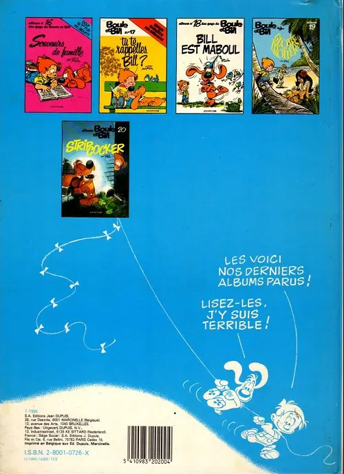 Verso de l'album Boule & Bill Tome 18 Bill est maboul