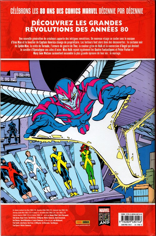 Verso de l'album Décennies - Marvel dans les années ... Années 80 - L'univers Marvel évolue