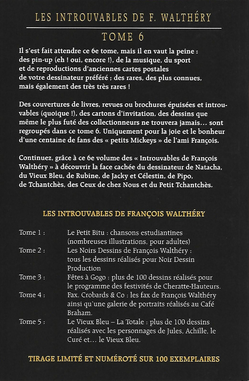 Verso de l'album Les Introuvables de F. Walthéry Tome 6 Un peu de tout... et même plus !