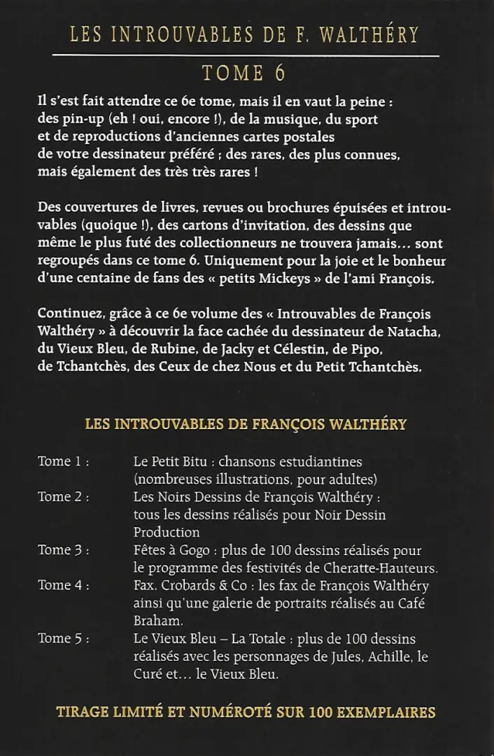 Verso de l'album Les Introuvables de F. Walthéry Tome 6 Un peu de tout... et même plus !