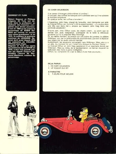 Verso de l'album Clifton Tome 1 Ce cher Wilkinson