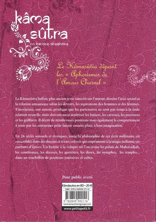 Verso de l'album Kâma sûtra en bandes dessinées