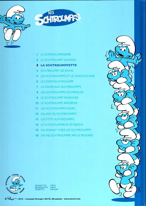 Verso de l'album Les Schtroumpfs Tome 3 La Schtroumpfette