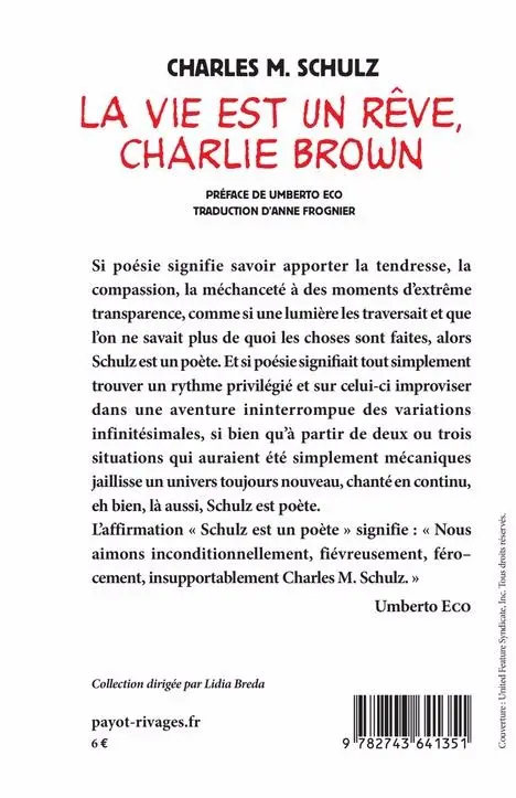 Verso de l'album Peanuts Tome 1 La vie est un rêve, Charlie Brown