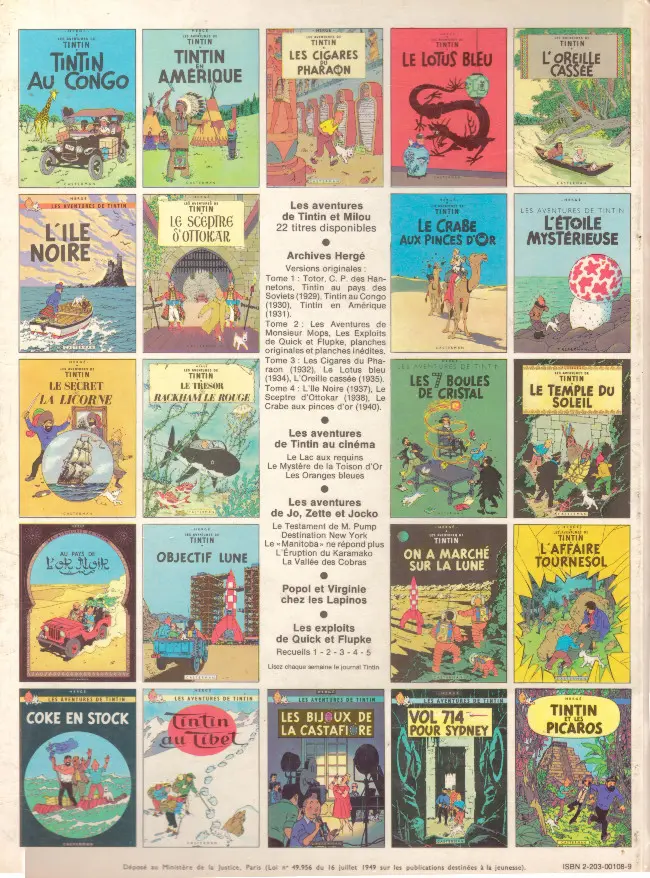 Verso de l'album Tintin Tome 9 Le crabe aux pinces d'or