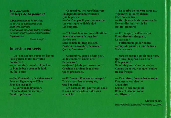 Verso de l'album Le Concombre masqué Tronches de Concombre