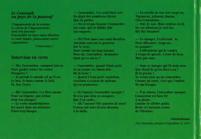 Verso de l'album Le Concombre masqué Tronches de Concombre
