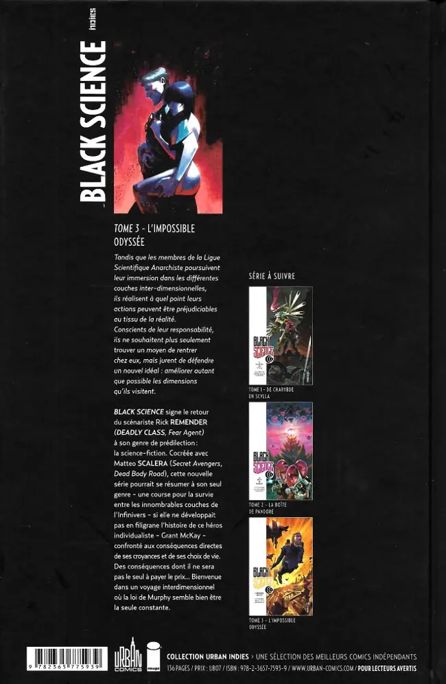Verso de l'album Black Science Tome 3 L'Impossible Odyssée